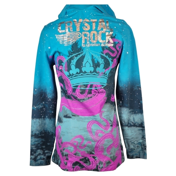 Crystal Rock by Christian Audigier Zip Hoodie S Blue Pink Y2K Limited Edition - Picture 7 of 15